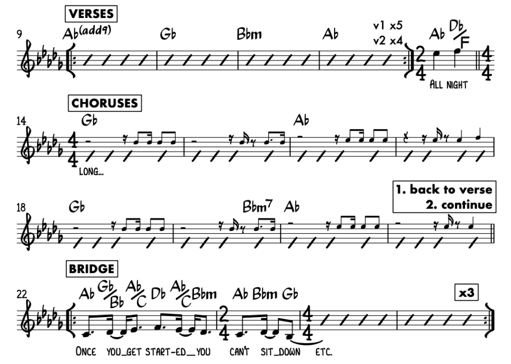 Sample of a band leader's chart